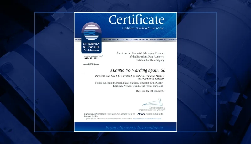Atlantic Forwarding Spain Certified by Port of Barcelona